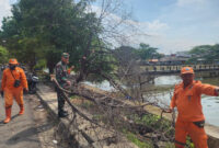 Babinsa Koramil 04/Cengkareng Sertu Eko Setiawan, bersama petugas Penanganan Prasarana dan Sarana Umum (PPSU) Kelurahan Kapuk melaksanakan karya bakti pembersihan lingkungan di Jalan Tanggul Timur Kapuk