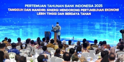Presiden Prabowo saat memberikan sambutan pada Pertemuan Tahunan Bank Indonesia 2025