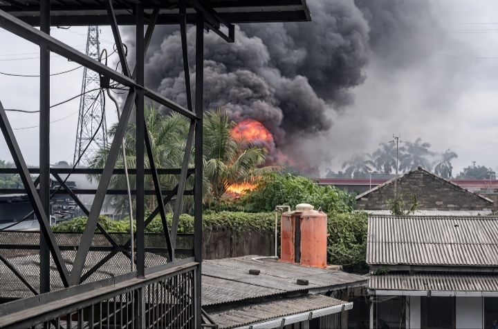Kebakaran Pabrik Kosong di Kamal Muara  Penjaringan 
